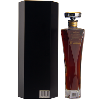 Bottle of Macallan whiskey with a black box on a white background