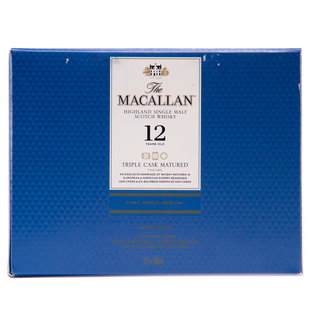 Macallan whisky box with blue and white design