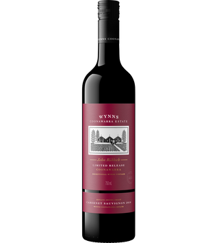A bottle of Wynn's Chardonnai Estate Limited Release Chardonnai 2015 wine, featuring a dark glass bottle with a deep burgundy label and a black screw cap, set against a plain white background.