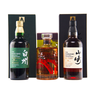 Suntory 100th Anniversary 3-Bottle Lot — Yamazaki 18 Year Old Mizunara, Hakushu 18 Year Old Peated Malt & Hibiki Japanese Harmony Limited Edition, 3 x 700ml