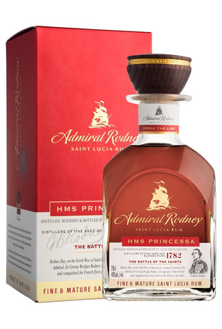 Admiral Rodney Saint Lucia Rum bottle and packaging on a white background