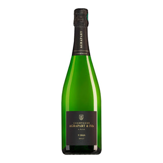 Agrapart & Fils 7 Crus Extra-Brut NV is a sparkling wine with a black label, featuring citrus and orchard fruit notes and a refreshing mineral finish.