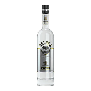 Beluga Noble Vodka 700ml comes in a clear glass, tall bottle with silver, black, and gold labeling featuring "Beluga" and "Export." This elegant vodka promises a smooth, balanced spirit with creamy grain sweetness.