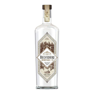Belvedere Heritage 176 Malted Rye Vodka 700ml comes in a clear glass bottle with a vintage-style label and bold branding. Made from malted rye, it has a creamy texture with mild spice notes and is topped with a gold and cream cap.