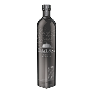Belvedere Single Estate Rye Smogory Forest Vodka 700mL comes in a tall, sleek dark glass bottle with white tree branch graphics and silver text, hinting at a creamy palate and complex finish.