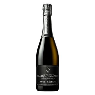 A bottle of Billecart-Salmon Le Réserve NV (Gift Boxed) with a black foil top and label is set on a plain white background, highlighting its refined bubbles and elegant finish.