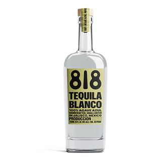 818 Tequila Blanco 700ml comes in a clear glass bottle with a beige label displaying bold black text. It's handcrafted in Jalisco, Mexico from 100% agave azul, featuring citrus notes and fresh agave for a smooth tequila.