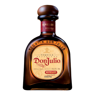 A 700ml bottle of Don Julio Reposado Tequila, known for its honeyed agave and subtle vanilla notes, with a brown cap, gold label, red and gold accents, and the brand name displayed on the front.