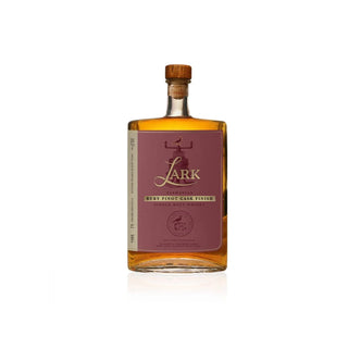 Bottle of Lark whisky with a brown label on a white background