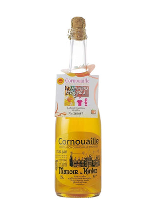 Bottle of Cornouaille liquor with cork stopper on a white background