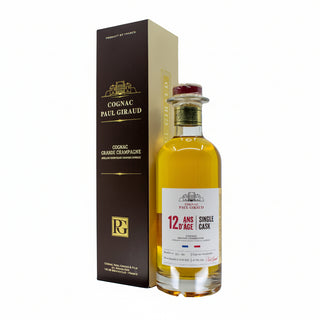 Cognac bottle with a matching box on a white background