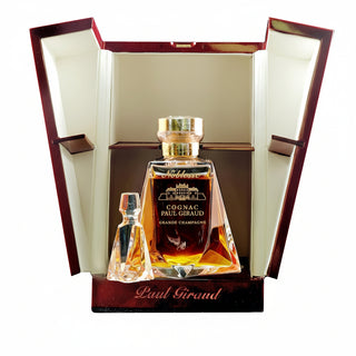 Cognac bottle in a wooden box with 'Louis Giraud' branding on a white background