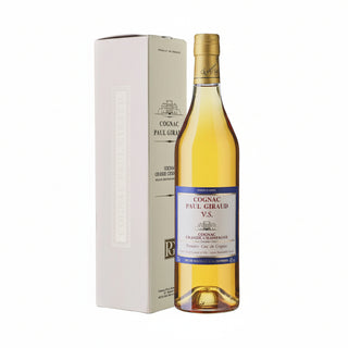 Cognac bottle with label and box on a white background