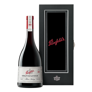 Penfolds wine bottle with black gift box on a white background
