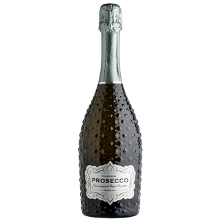 Bottle of prosecco with a textured surface on a white background