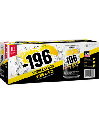Suntory =196 Double Lemon drink packaging with 10 cans on a white background