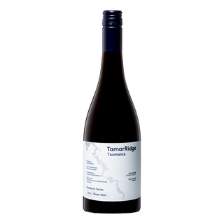 A bottle of TamarRidge Tasmania red wine, featuring a dark glass bottle with a white label and a dark blue foil cap, set against a plain white background.