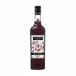 Bottle of Vedrenne Crème de Framboise liqueur on a white background