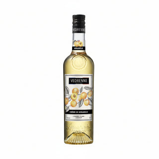 Bottle of Vedrenne Crème de Mirabelle on a white background