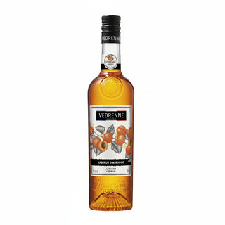 Vedrenne apricot liqueur bottle on a white background