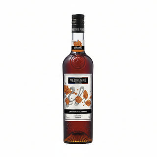 Bottle of Vedrenne Caramel Liqueur on a white background