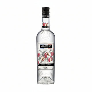 Vedrenne lychee liqueur bottle on a white background