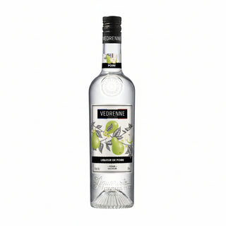 Vedrenne pear liqueur bottle on a white background