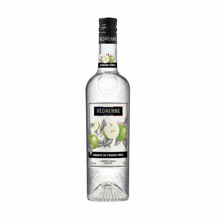 Vedrenne green apple liqueur bottle on a white background