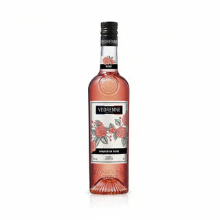 Vedrenne rose liqueur bottle on a white background
