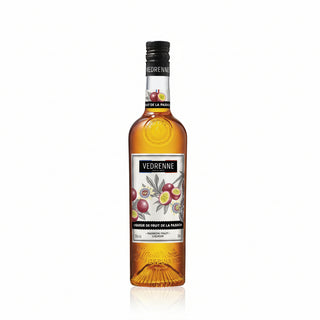 Bottle of Vedrenne passion fruit liqueur on a white background
