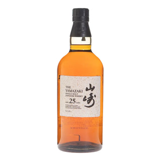 Bottle of Yamazaki 25-year-old Japanese whisky on a white background